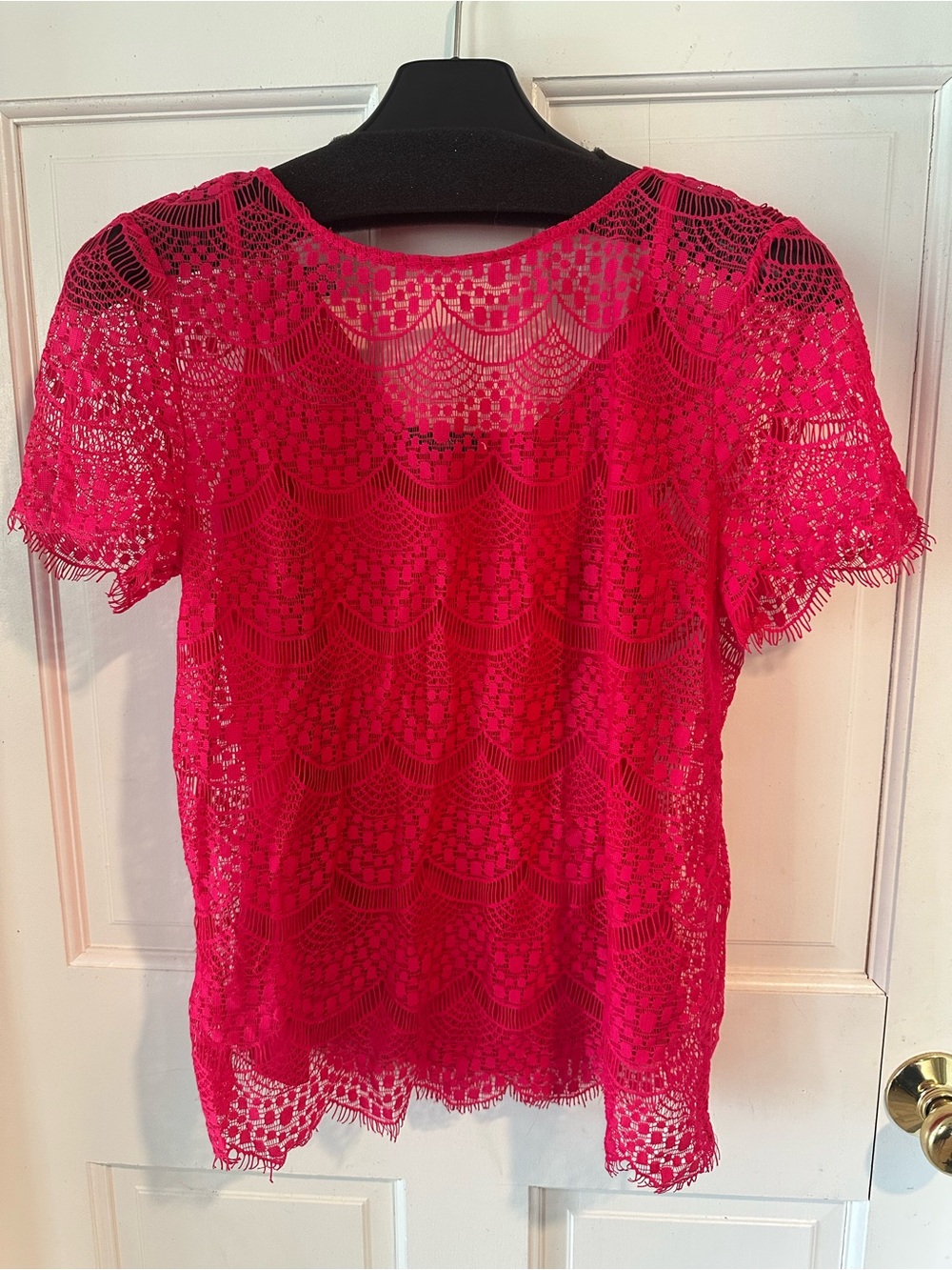 Alfani Bright Pink Lace Short Sleeve Blouse